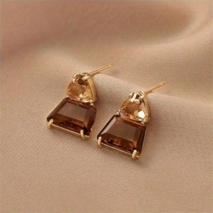 Brown Geometric Dangle Earrings for Women, Elegant Gemstone Jewelry for Wedding, Daily, Festival