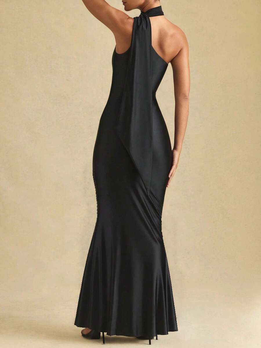 Black Backless Mermaid Dress with Spaghetti Straps | Size EU Size 36 (S) - Image 4