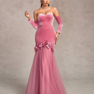 Velvet Floral Maxi Dress with Sweetheart Neckline & Sleeves Ideal for Evening Parties | Size EU Size 38 (M)