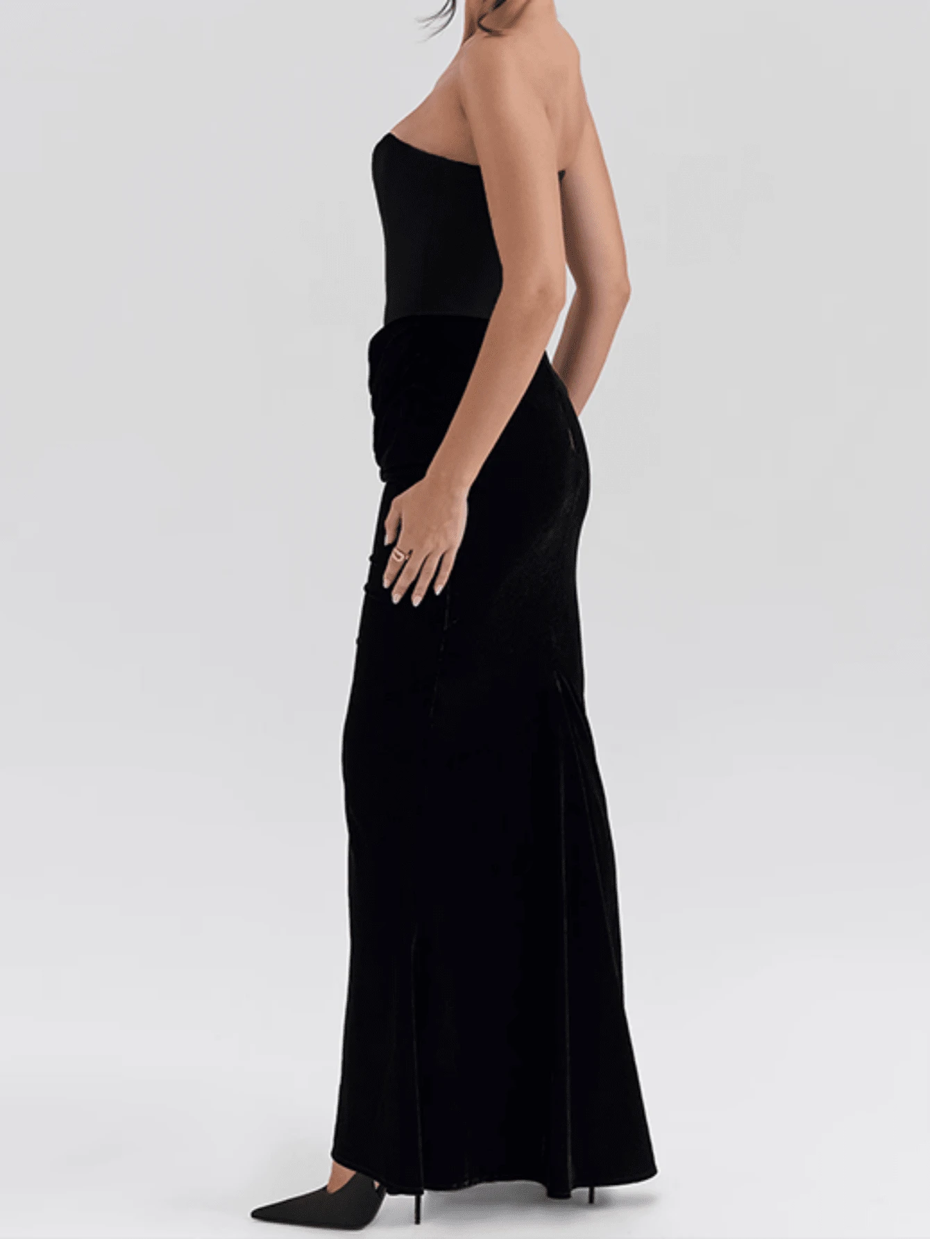 Black Velvet Strapless Pencil Dress with Waist Tie | Size EU Size 38 (M) - Image 5