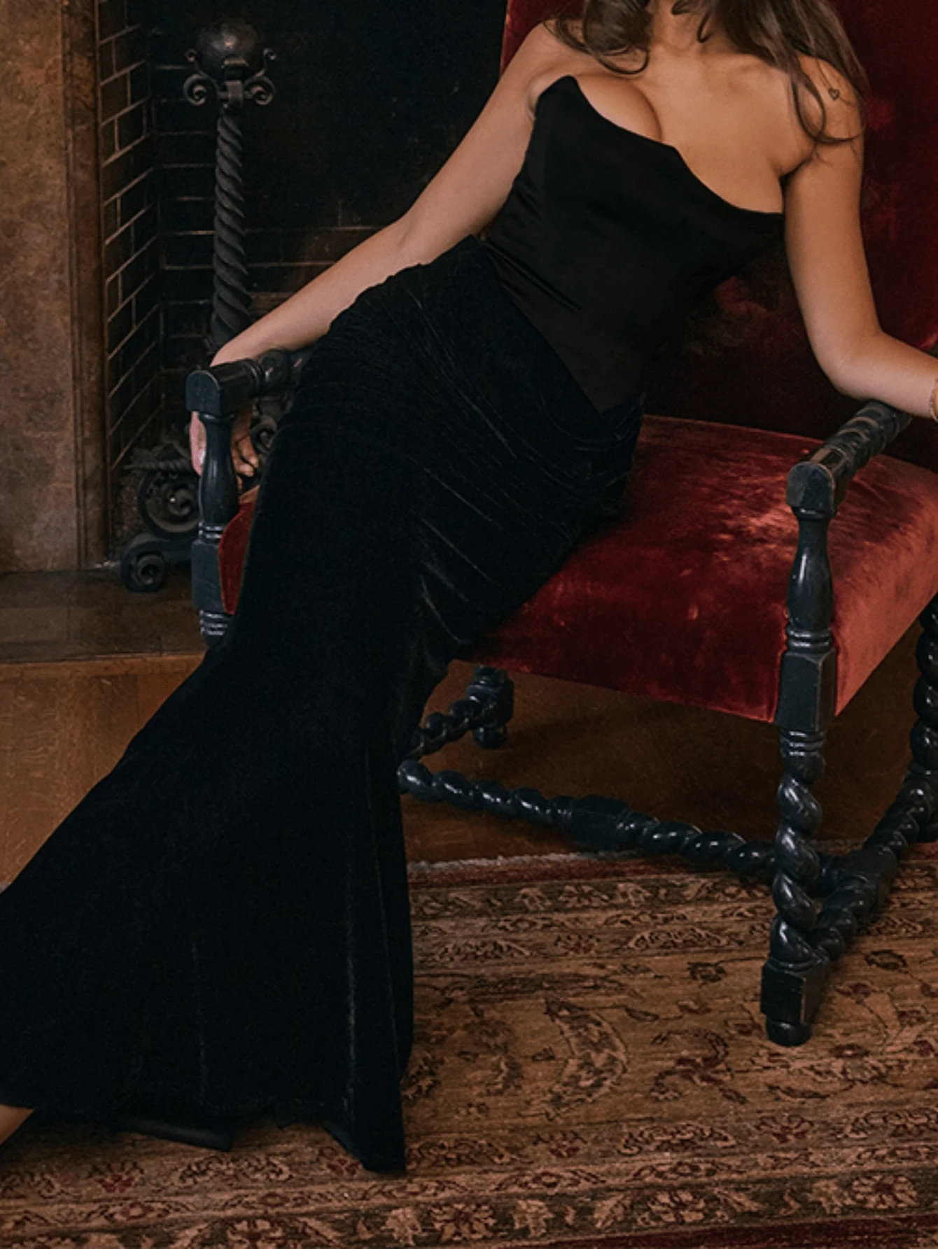 Black Velvet Strapless Pencil Dress with Waist Tie | Size EU Size 38 (M) - Image 3